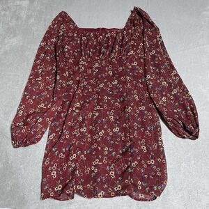 Altard State‎ Dress Womens Medium Red Floral Long Sheer Sleeve Mini Boho Fairy